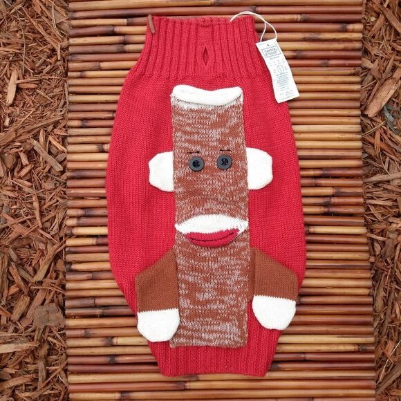 NWT TANNER & DASH "Sock Monkey" Red Dog Sweater Style 207 Size 16 (40.5) - Picture 1 of 7
